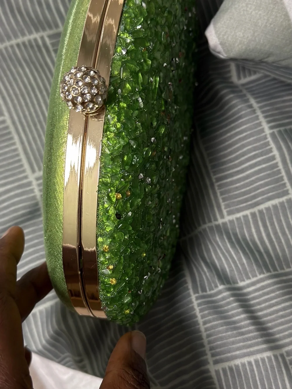 Green Beaded Crystal Oval Clutch